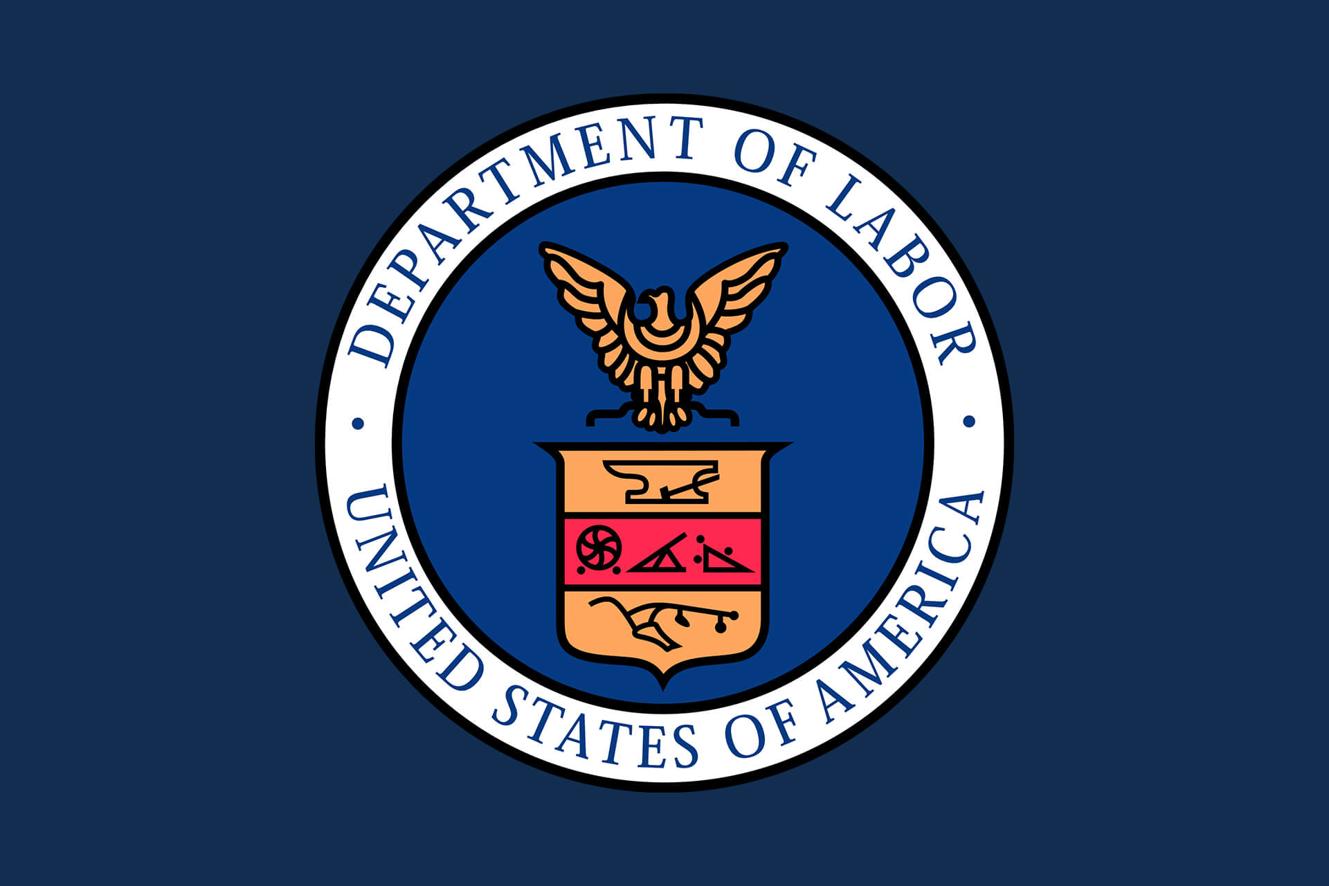 Seal of the United States Department of Labor on a dark blue background.