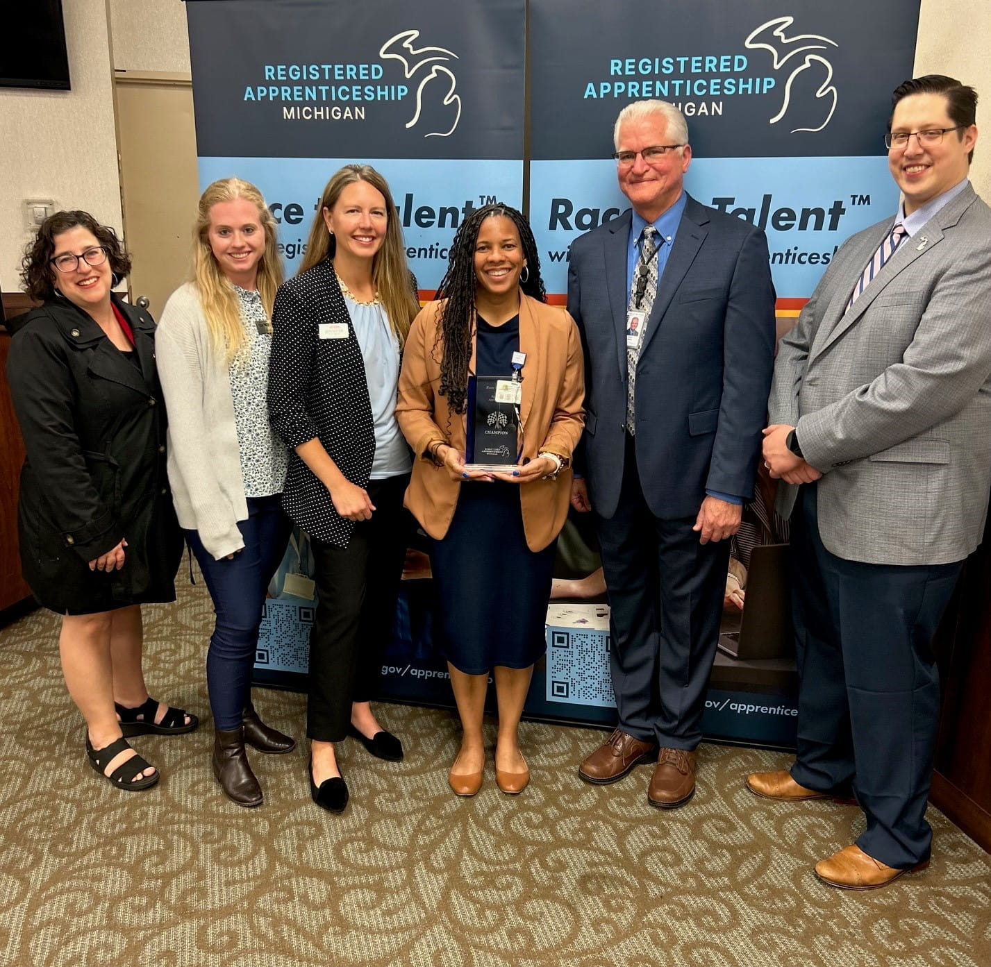 From left: Kate from SEMCA, Kristen from Michigan Works!, Jennifer from SEMCA, Chris from Henry Ford Health, Scott and Callan from LEO.