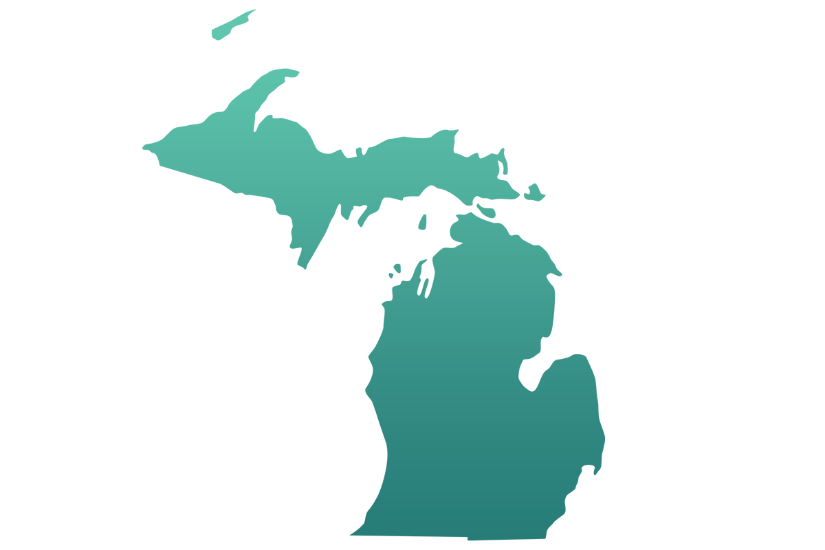 Geographical silhouette of the State of Michigan.