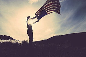 American flag and patriotic veteran