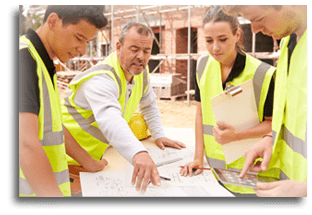 Apprentices learning on-the-job training by trade professional