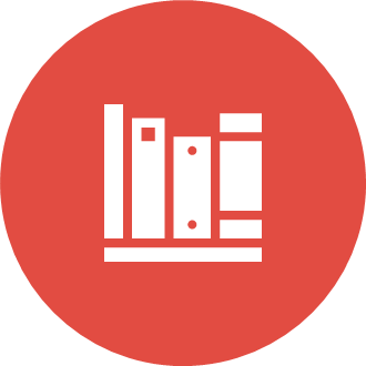 Icon of vertical stack of books on a red background