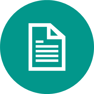 White icon of a paper with the top folded against a teal background