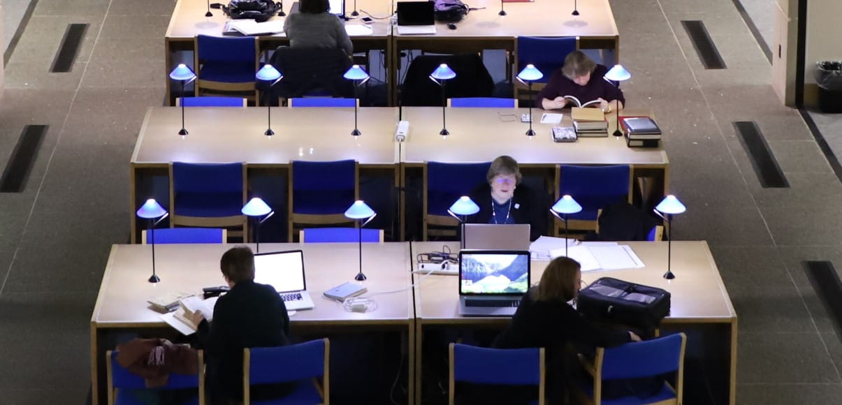 2022 LM About Library Use Hero Image Atrium Researchers