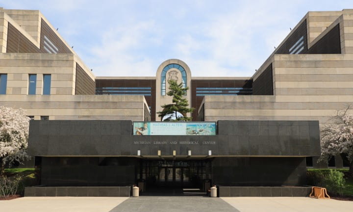 2024 Library of Michigan About Michigan Library and Historical Center entrance