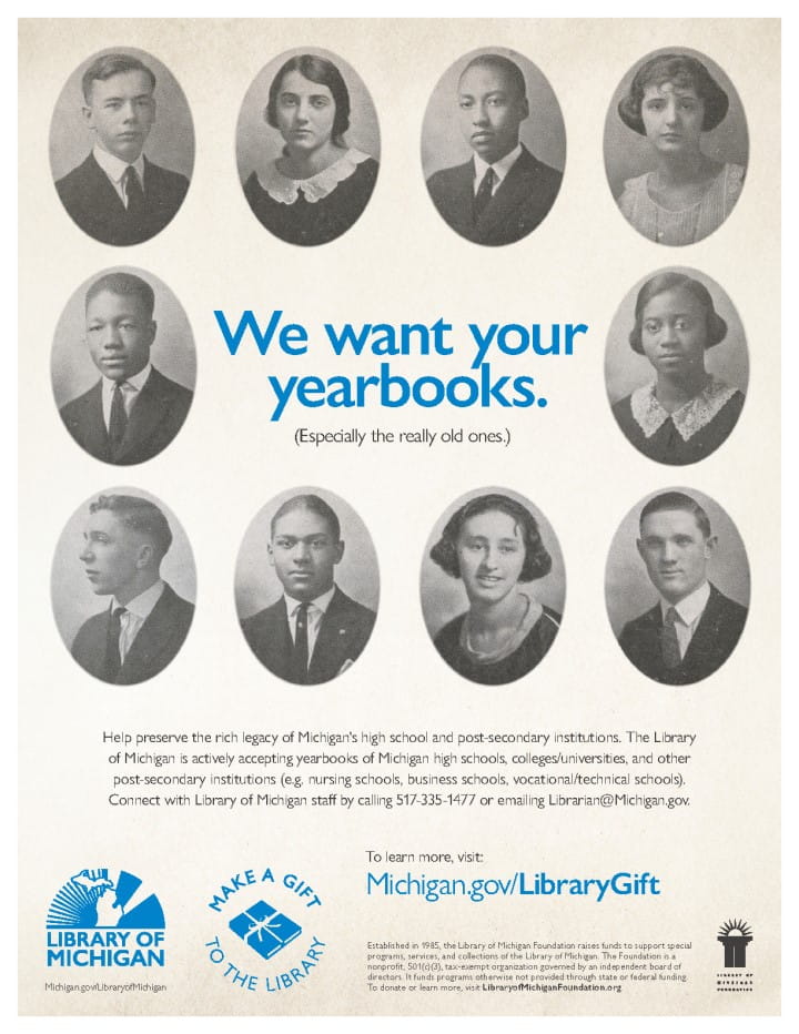 2024 Library of Michigan About The Library Make A Gift Yearbook Campaign Poster