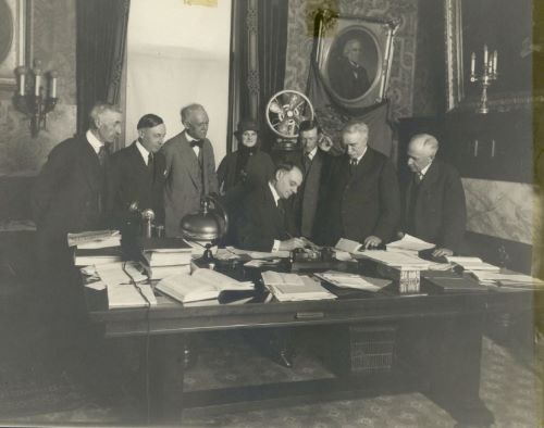 Senator Eva McCall Hamilton Michigan's first woman legislator at her first bill signing