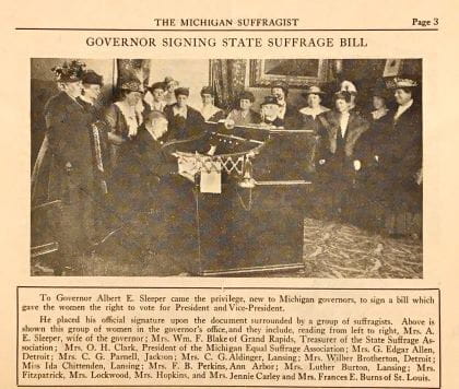 Governor Sleeper signing MI 1920 suffrage bill