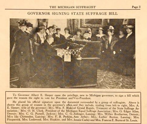 Governor Sleeper signing MI 1920 Suffrage Bill