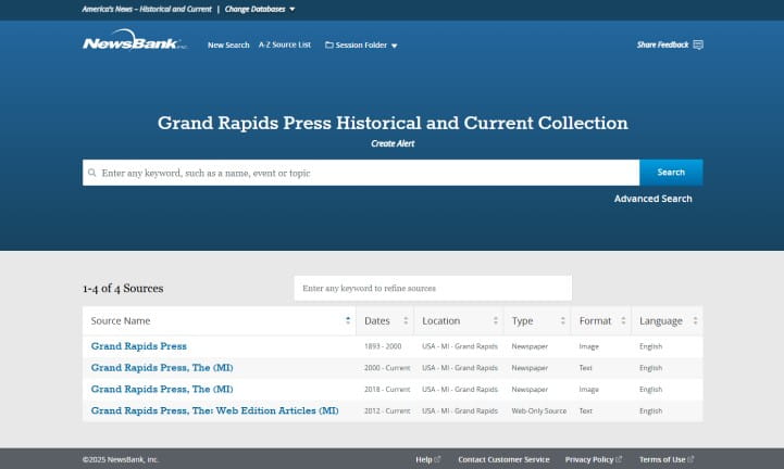 2025 Library of Michigan For Public Newspapers Library of Michigan Resources