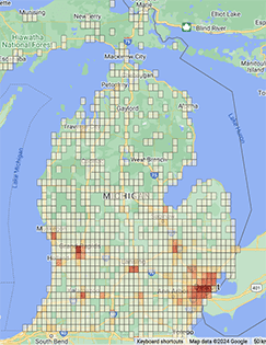 Michigan map of motorcycle-vehicle crashes 