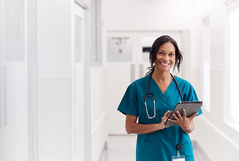 female doctor in scrubs