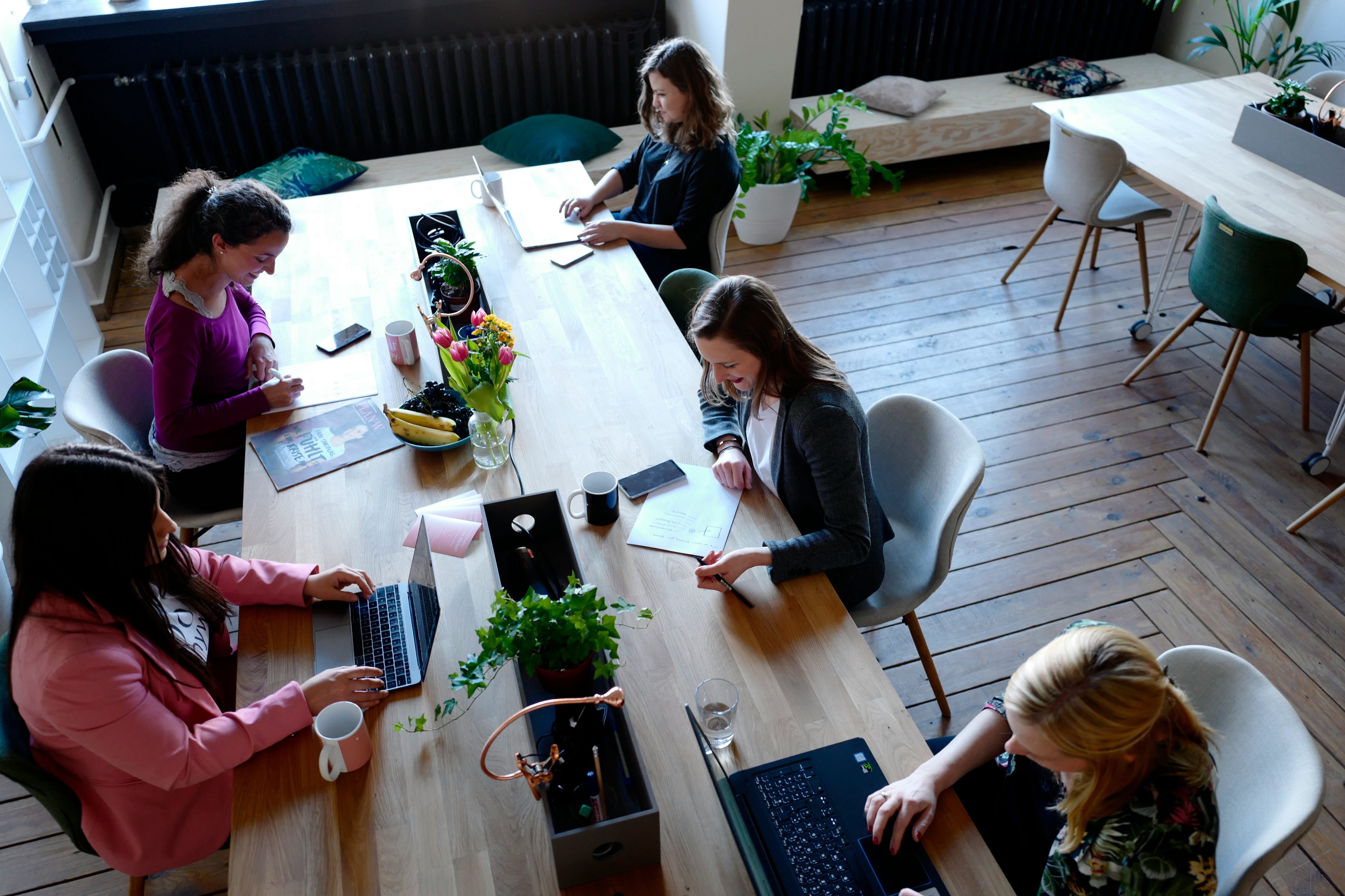 A group of people working.