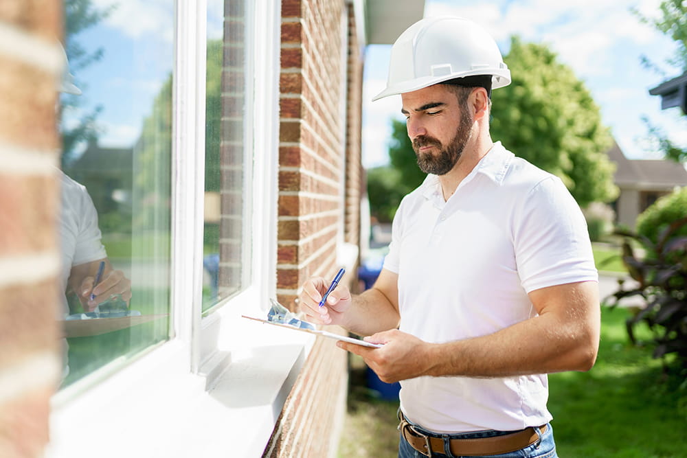 man inspecting house