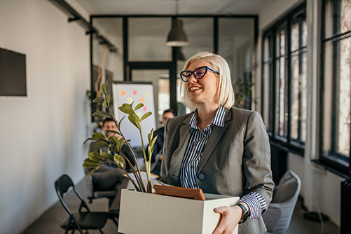 woman leaving office