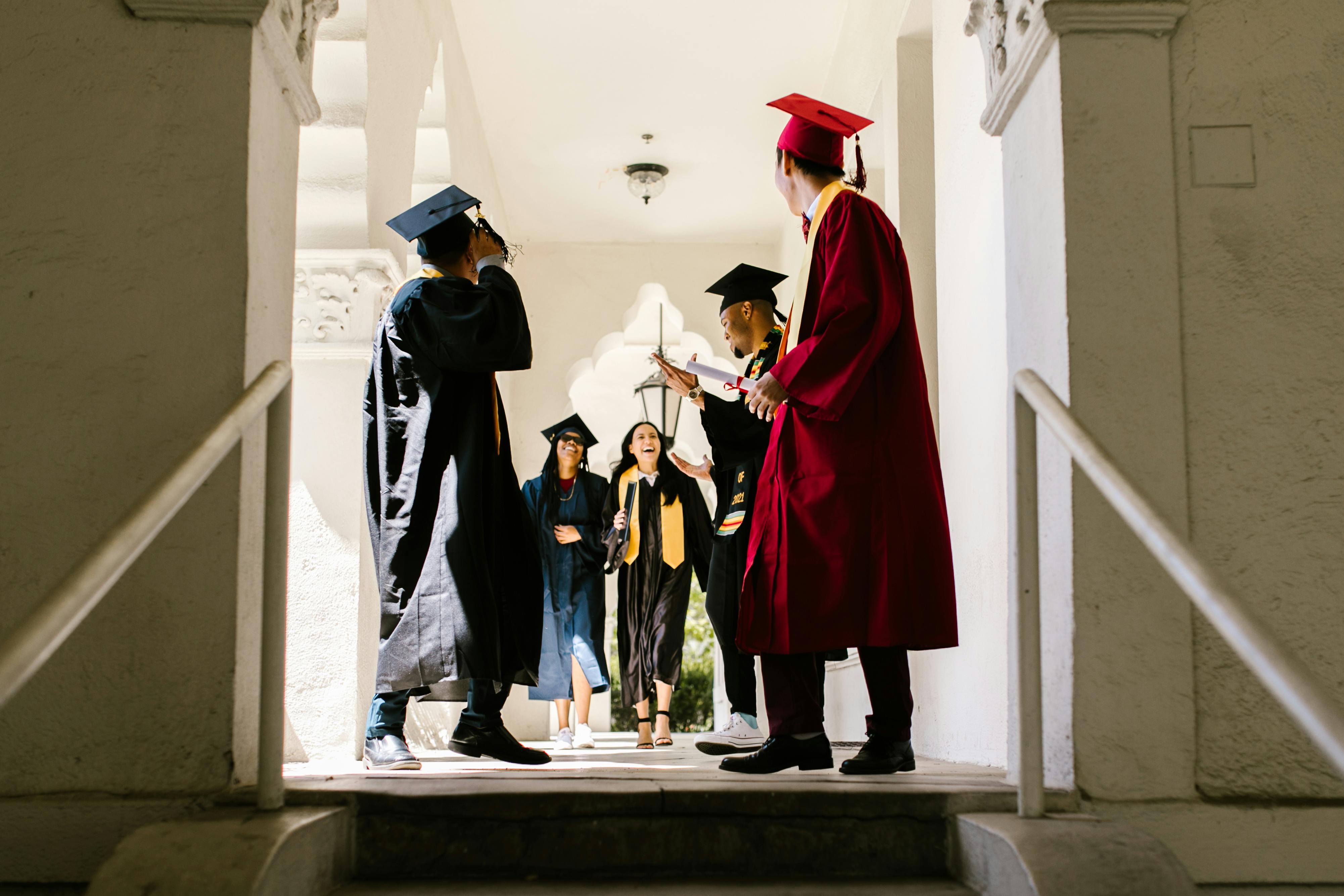A group of high school graduates celebrating.