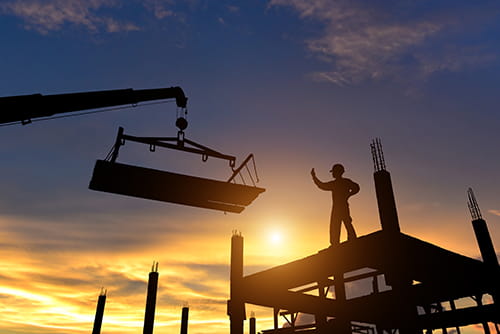 sunset at construction site