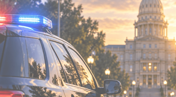 Michigan Capitol with police car in foreground