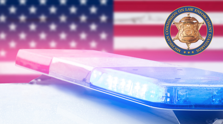 police lights with american flag in background