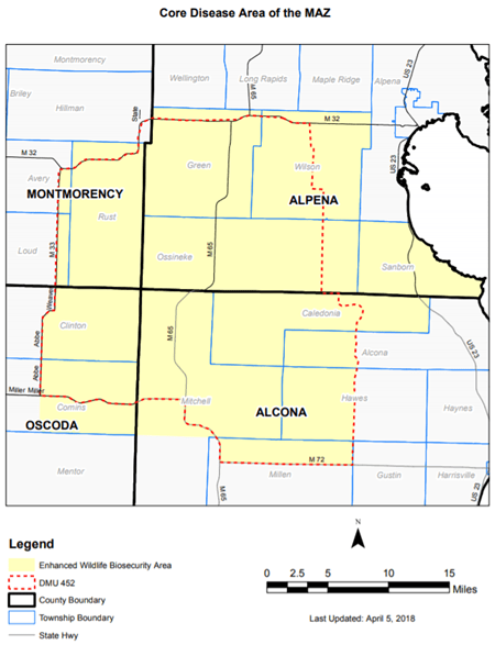Core Disease Area of the MAZ: Alpena, Montmorency, Oscoda, and Alcona