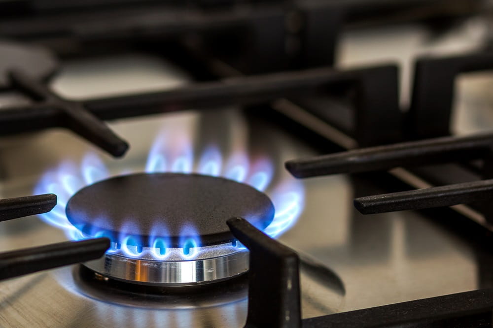 A propane stove burning.