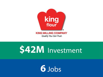 King Flour had a $42 Million investment resulting in six new jobs.