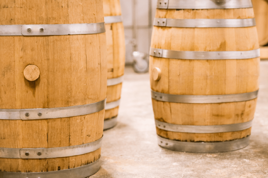 Several barrels at an American distillery