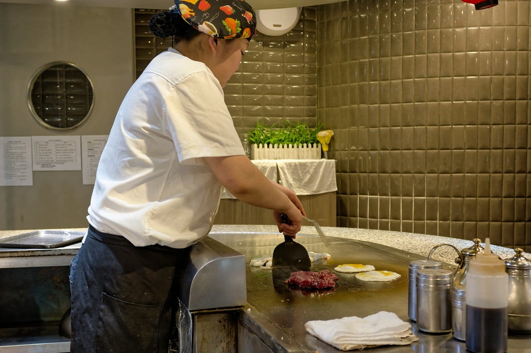 Preparing food in a commercial kitchen