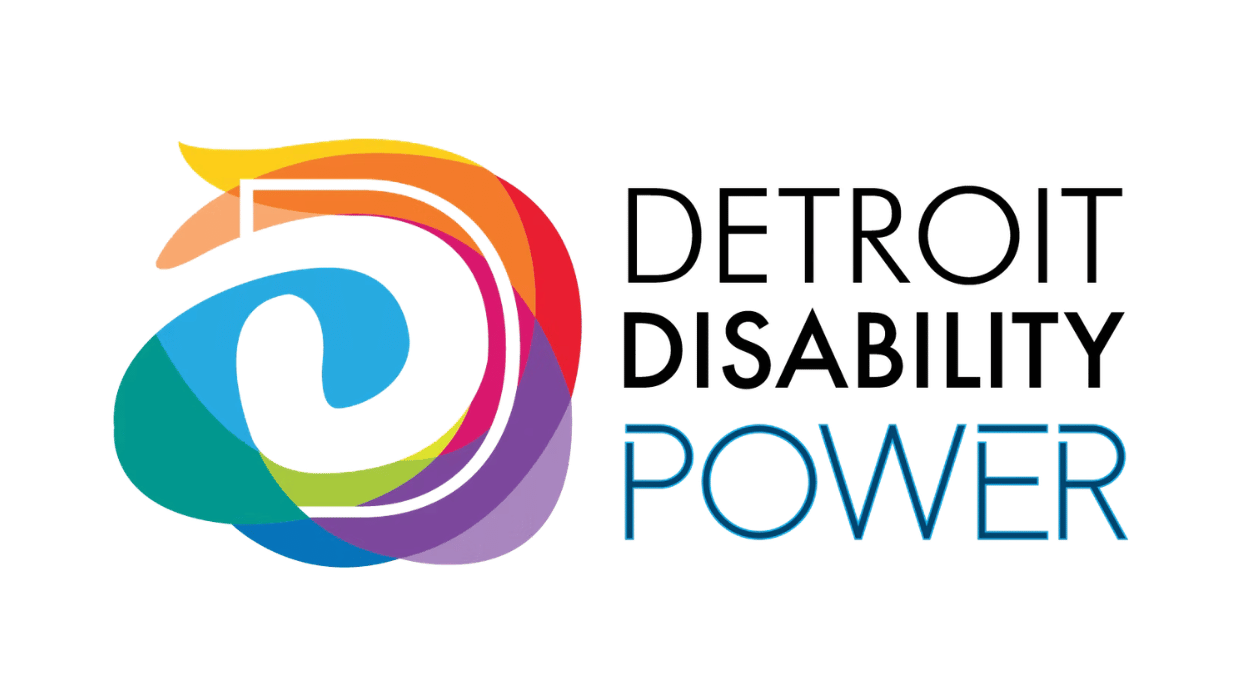 Detroit Disability Power logo with a multicolored abstract swirl to the left and the words ‘Detroit Disability Power’ to the right.