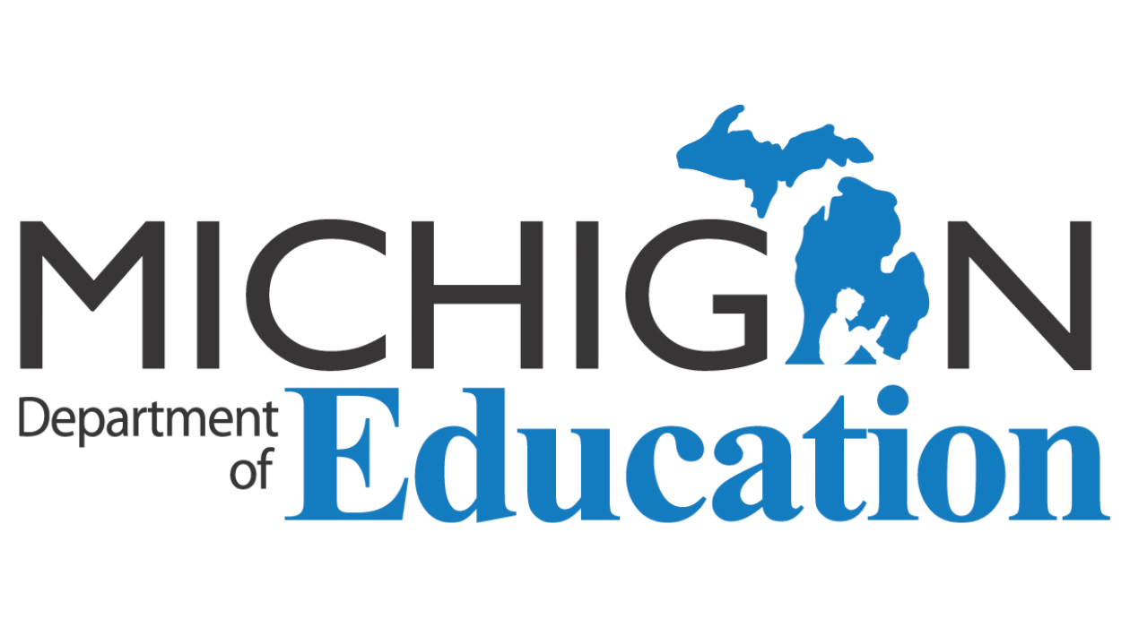 Michigan Department of Education logo with the words ‘Michigan Department of Education’ and a blue silhouette of Michigan above the text.