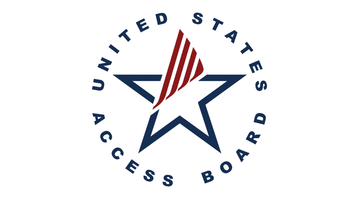 United States Access Board logo featuring a star outline with red diagonal stripes inside and the words ‘United States Access Board’ encircling it.