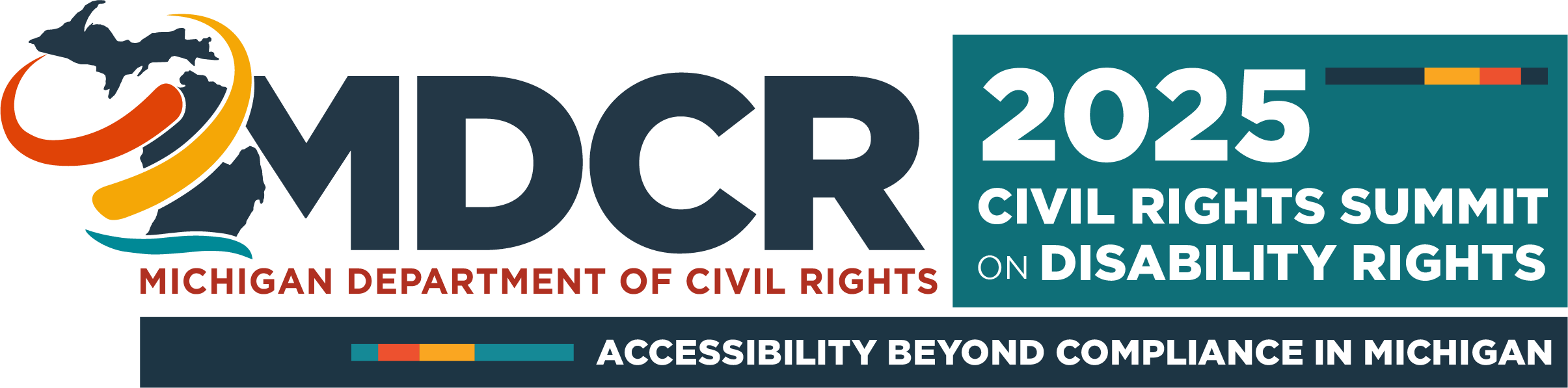 MDCR Summit 20205 logo. Civil rights summit on disability rights. Accessibility beyond compliance in Michigan. 