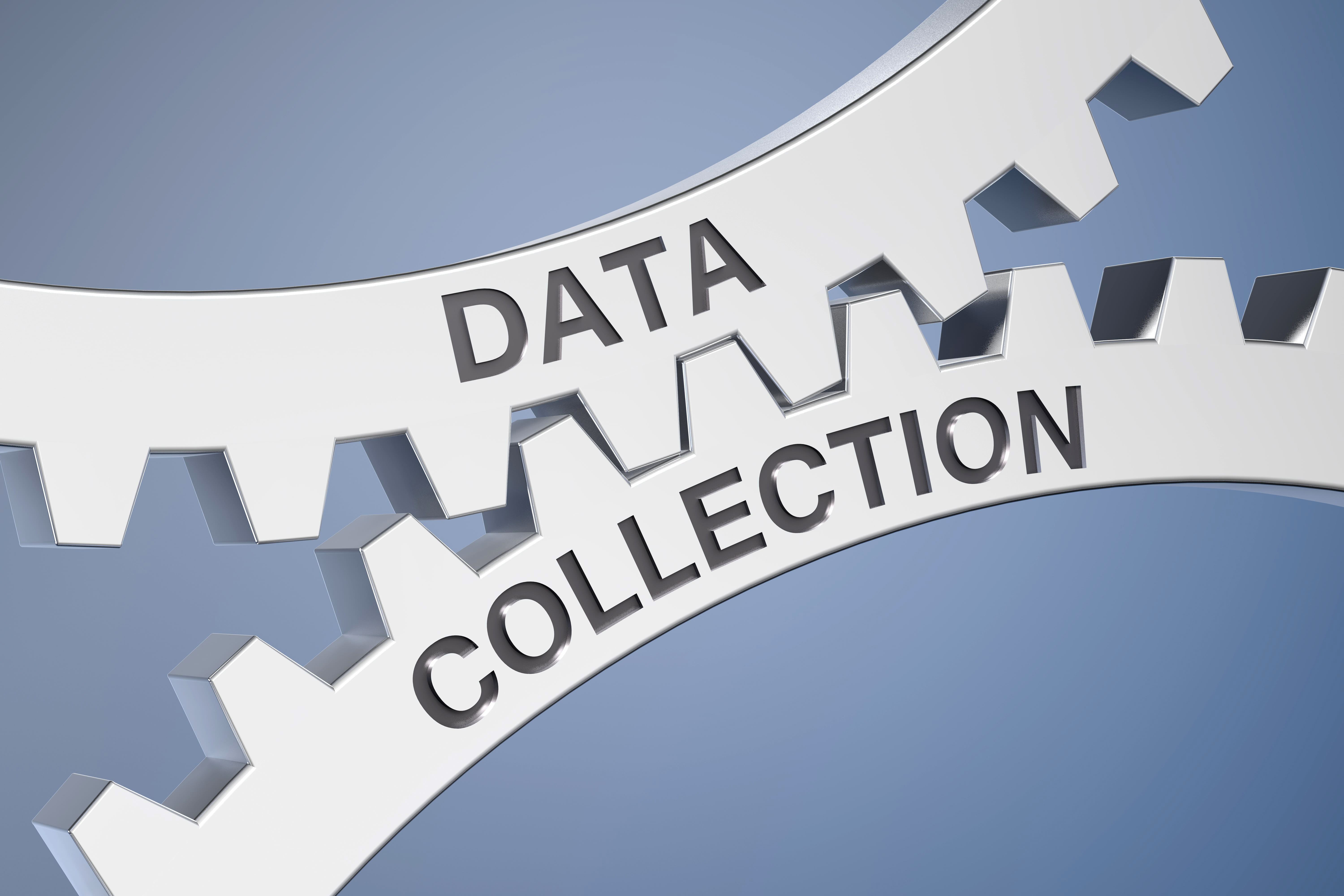 The words data collection on a gear. 
