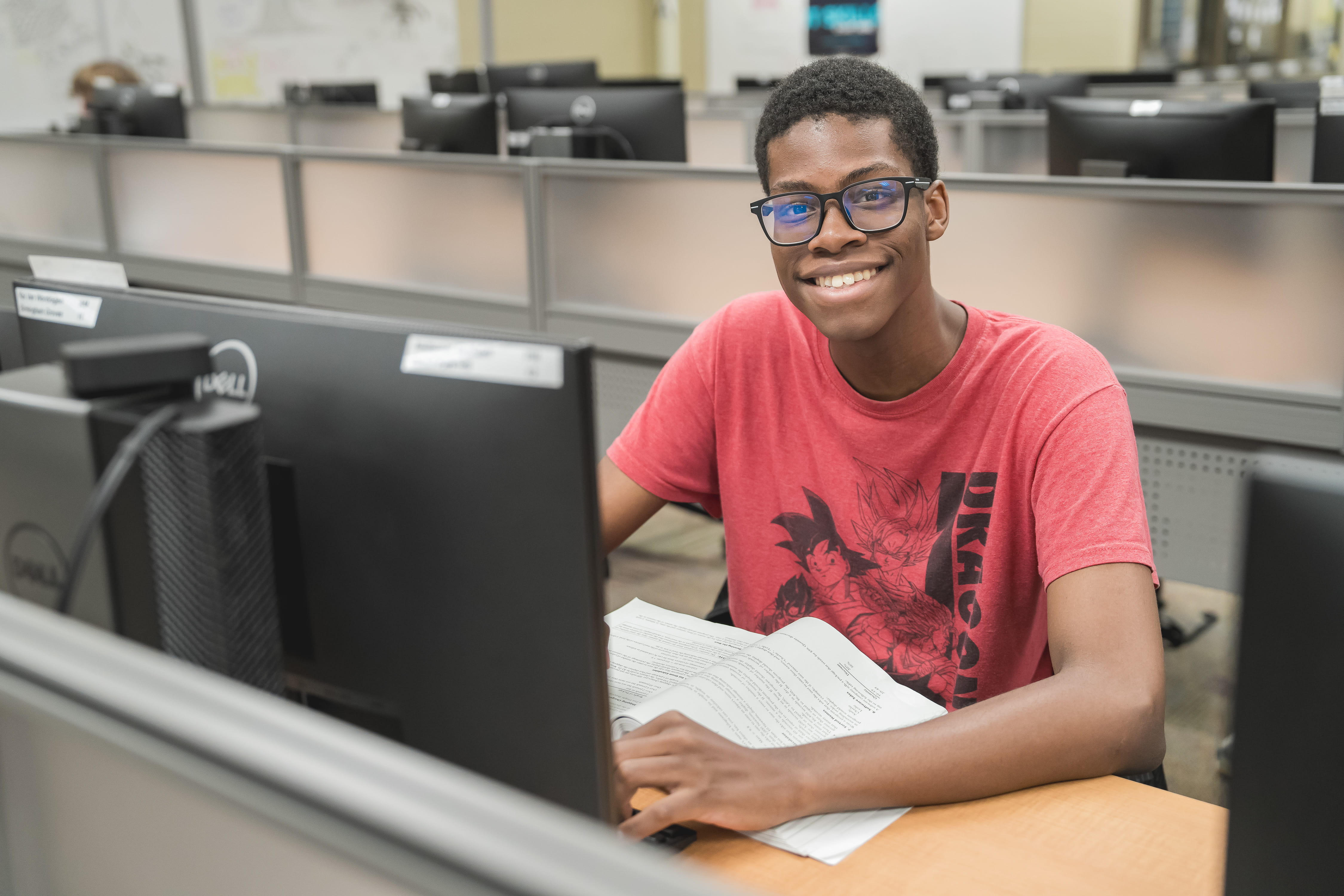 CTE Student working on a computer