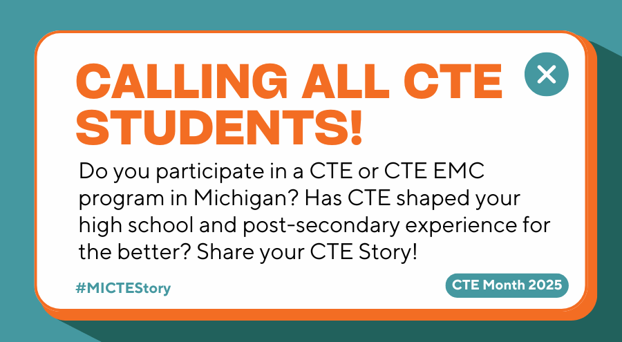 CTE Month graphic asking students to share their story