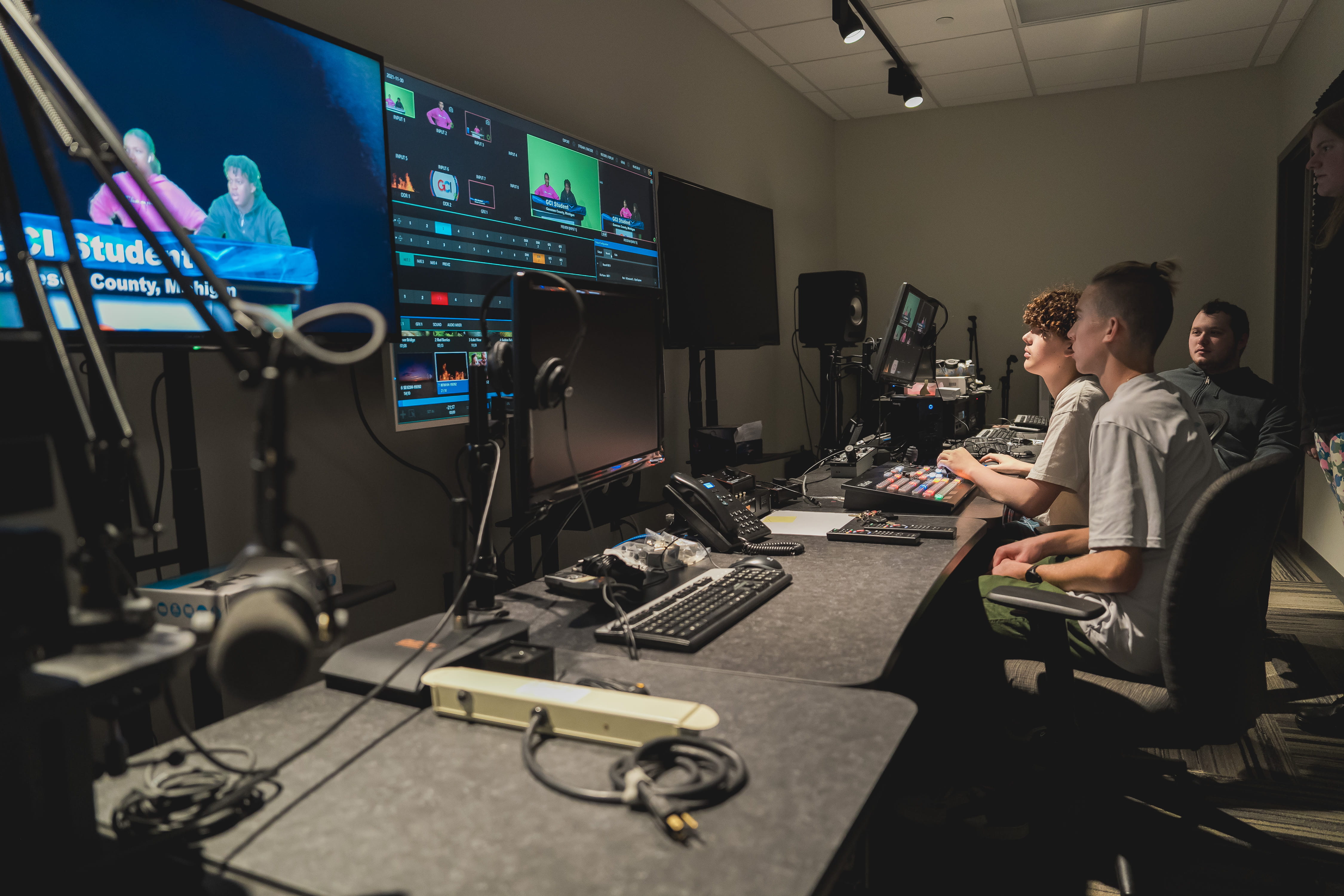 Students working in a media lab.