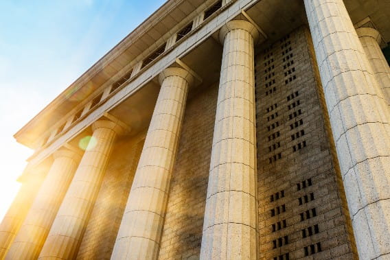 Grey building with columns