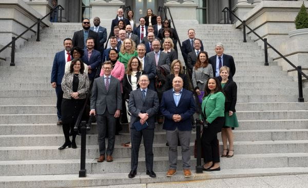 State Superintendent Dr. Michael Rice, front left, and state school chiefs from around the country are shown during the Council of Chief State School Officers 2024 Legislative Conference in Washington, D.C.