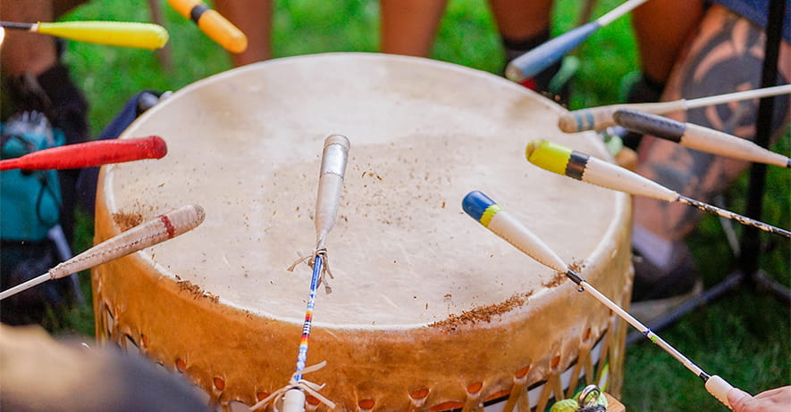 Powwow drum and drumsticks