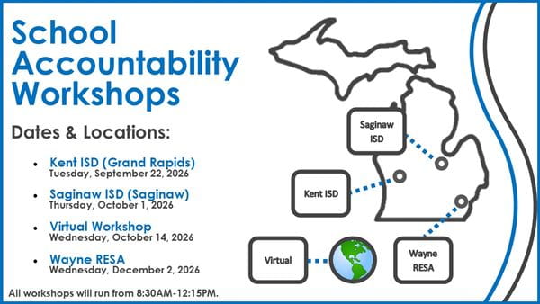 Graphic showing dates and locations for 2026 Accountability Workshops