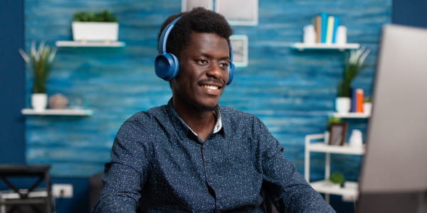 African American man participating in webinar
