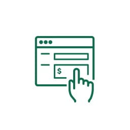 Green icon representing loan forgiveness shows an abstract hand using an automated teller machine. 