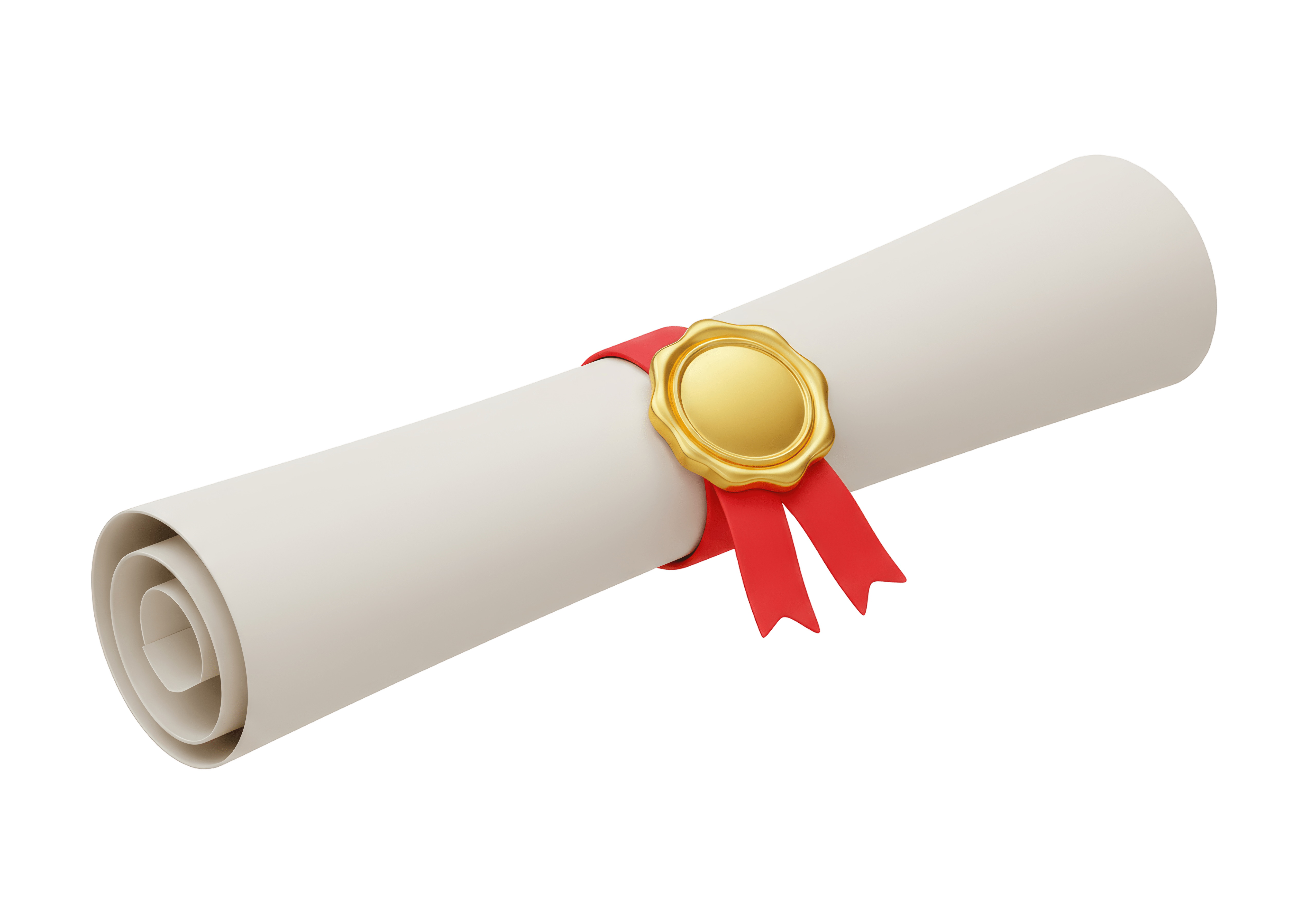 A diploma is rolled up with a red ribbon and gold seal.