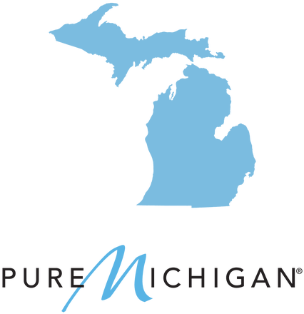 Outline of the state of Michigan in light blue. Text reads: Pure Michigan