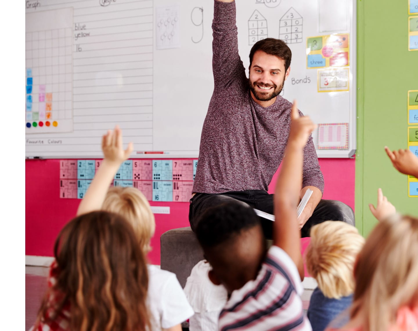 Teacher with hand raised