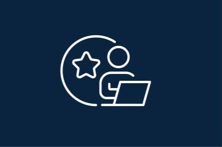 person on computer and star icon