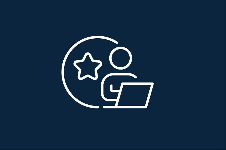 person on computer and star icon