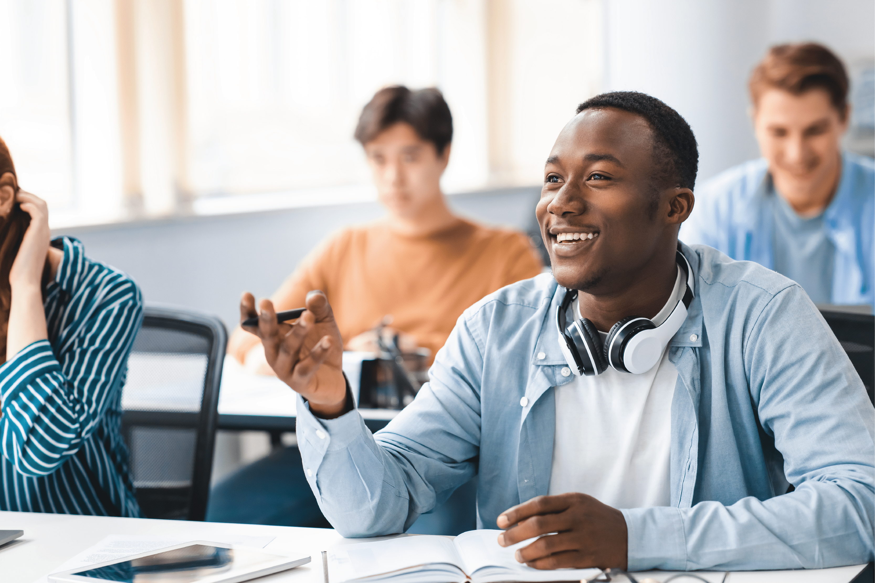 student talking in class