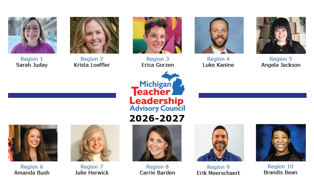 Thumbnail images of each of Michigan's 10 Regional Teachers of the Year for 2026-27.