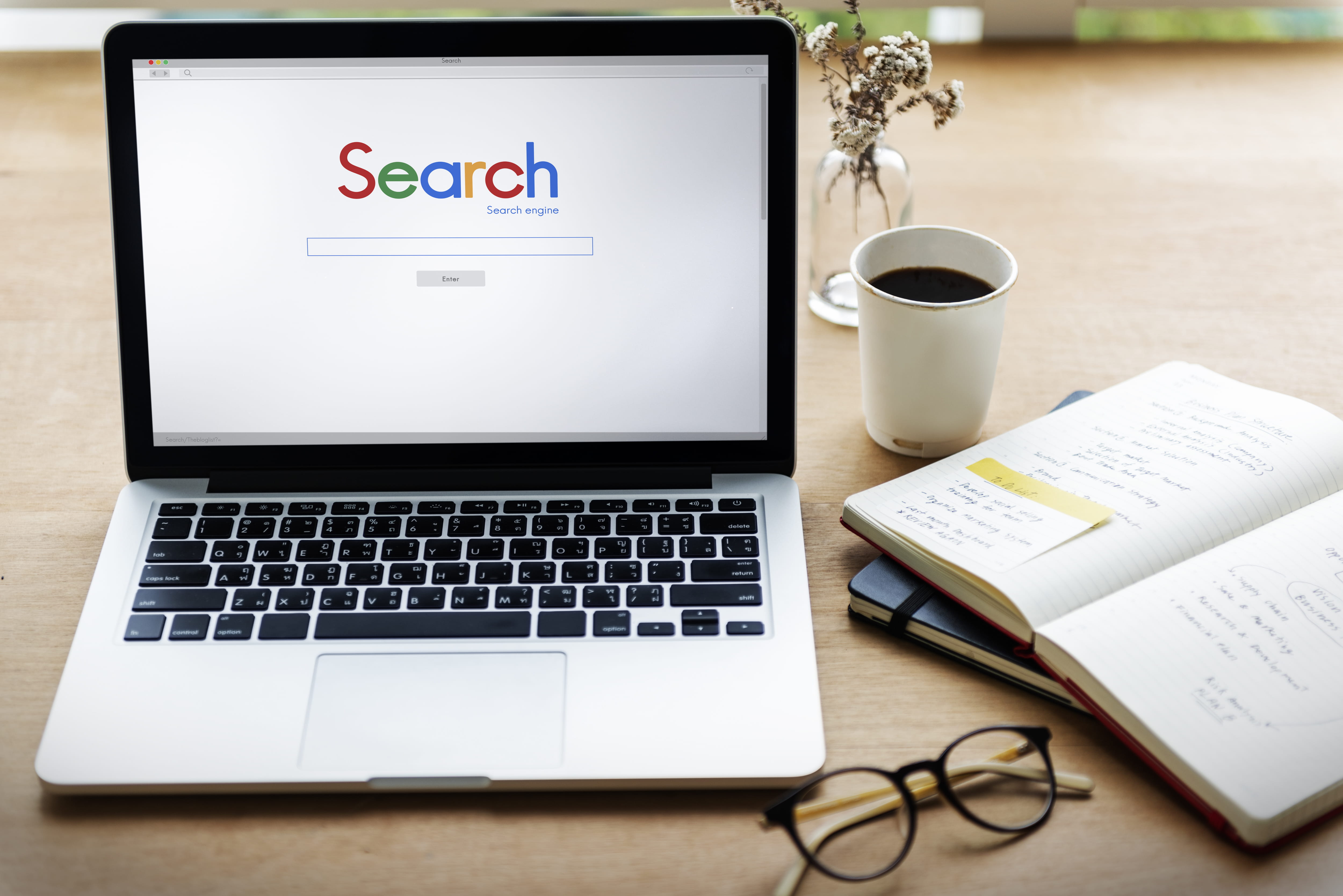 laptop with search field displayed